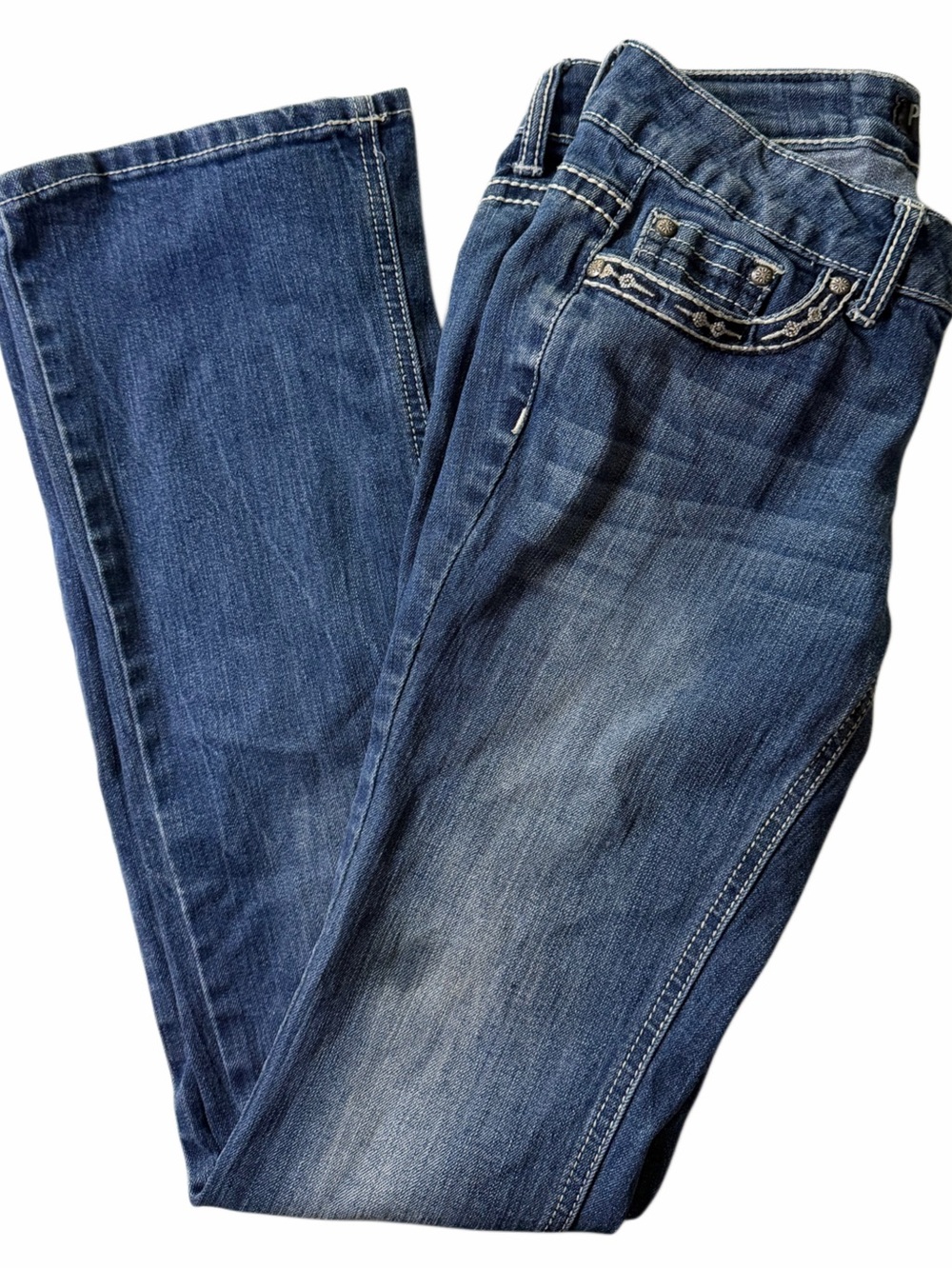 Premiere by Rue21 Womens 1/2 Slim Boot Jeans Y2K Embroidered Wing Pocket Studded